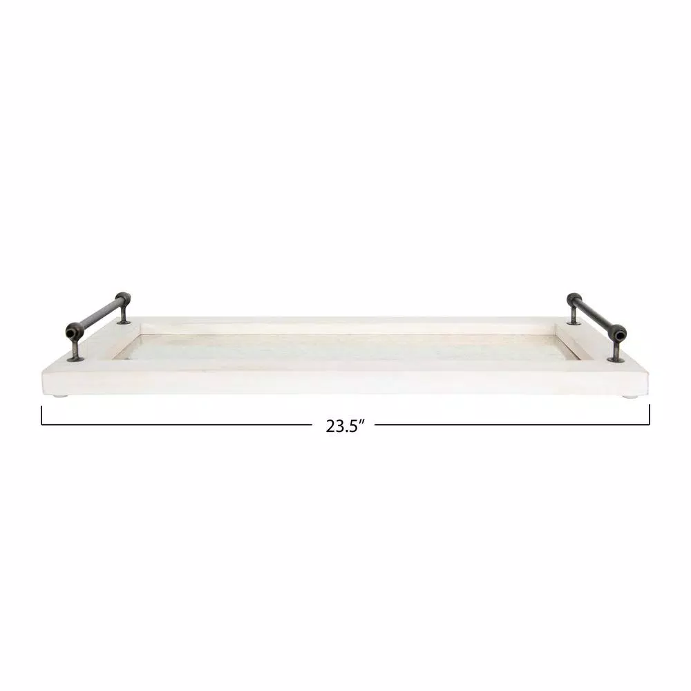 3R Studios Classic Distressed Wood Decorative Tray with Metal Handles, Rectangle