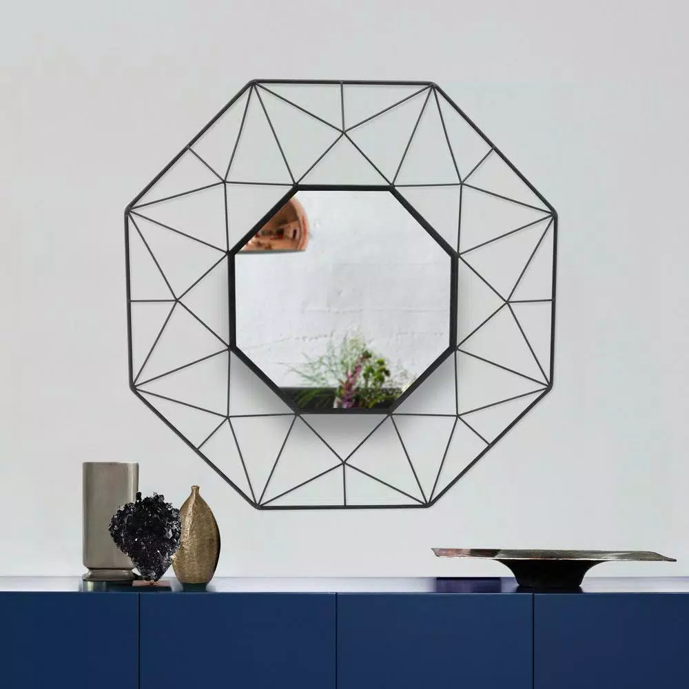 StyleWell Modern Octagonal Black Metal Frame Accent Mirror, 25.2 in.