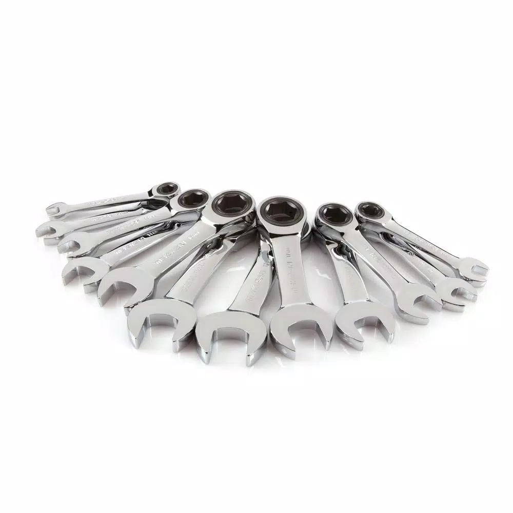 TEKTON 12-Piece Metric Stubby Ratcheting Combination Wrench Set (8-19 mm) with Storage Pouch