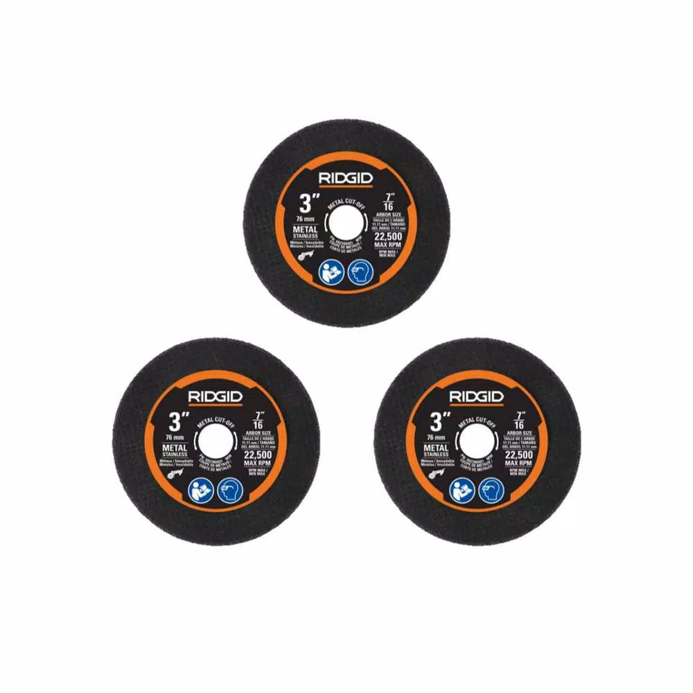 RIDGID 3 in. Metal Cut-Off Wheel Set, 3-Piece Kit with Adapters