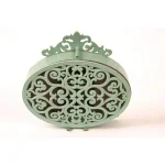 3R Studios Lily 6.25 in. H x 6.5 in. W Aqua Pewter Table Clock with Distressed Green Finish thumbnail 2