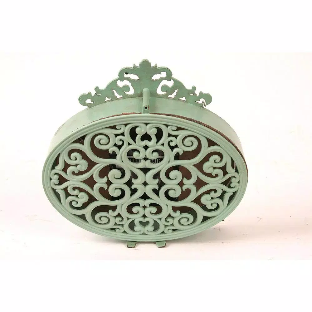 3R Studios Lily 6.25 in. H x 6.5 in. W Aqua Pewter Table Clock with Distressed Green Finish