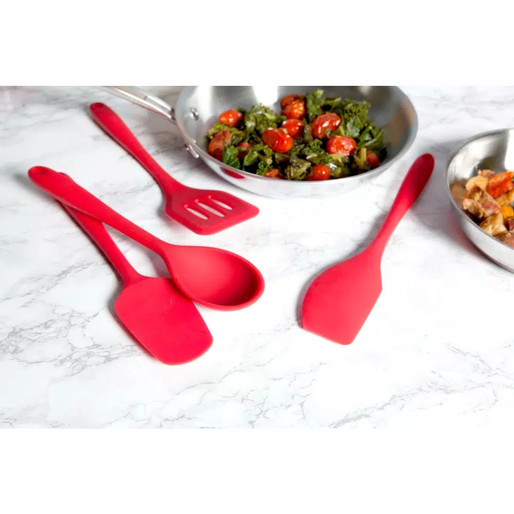 Core Kitchen Essential Red Silicone Kitchen Utensil Set, 4-Piece Non-Stick Cooking Tools