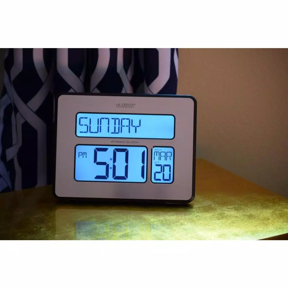La Crosse Technology Atomic Full Calendar Digital Wall Clock with Extra Large Digits and Backlight