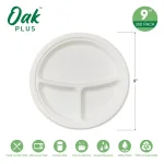 Unbranded 9 in. White Sugarcane Sectional Plates, 3-Compartment Biodegradable Disposable Plates (300 Pack) thumbnail 3