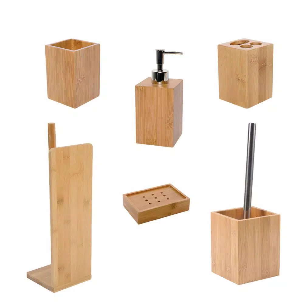 Unbranded Ecobio Bamboo Freestanding Toilet Paper Holder - 4 Roll Reserve Storage Stand, Brown