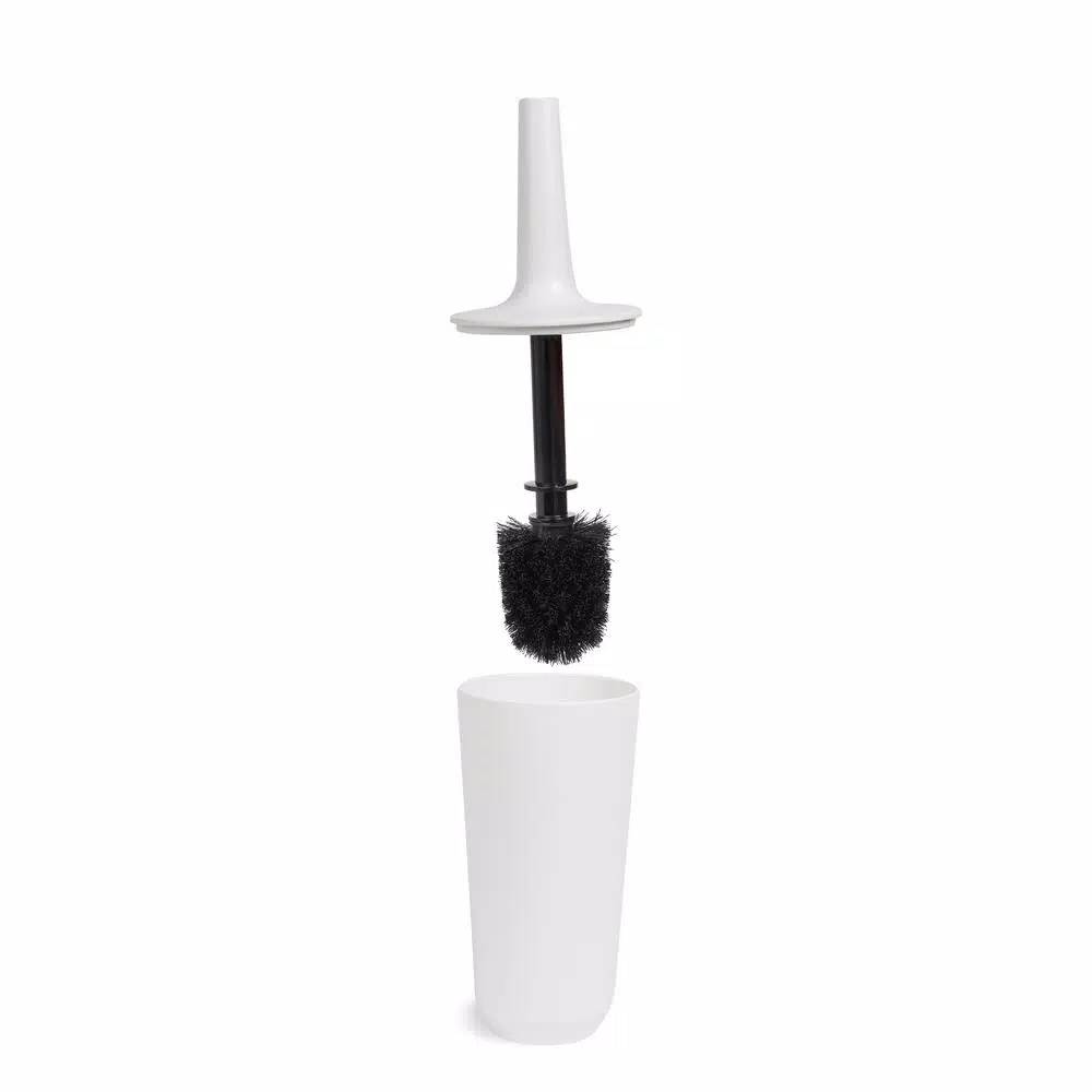 Umbra Corsa Toilet Brush and Holder Set, Matte White Melamine