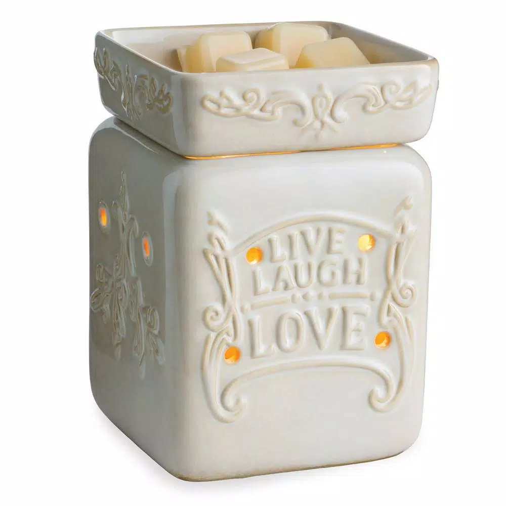 Candle Warmers Etc Live Well Illumination Fragrance Warmer, 8.8 in Ivory Reactive Glazed Wax Melt Warmer