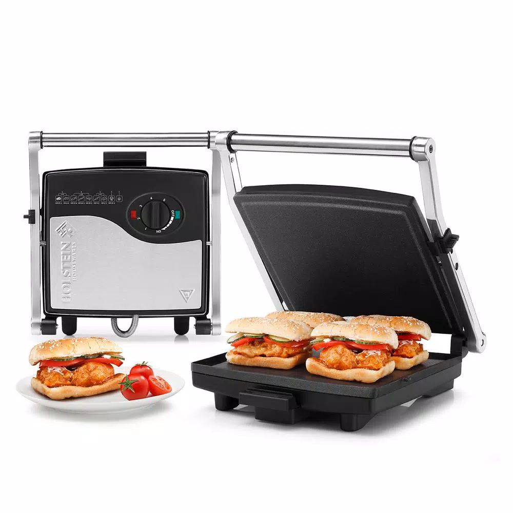 HOLSTEIN HOUSEWARES Holstein 4-Slice Stainless Steel Electric Griddle with Non-Stick Surface, 132 sq. in.