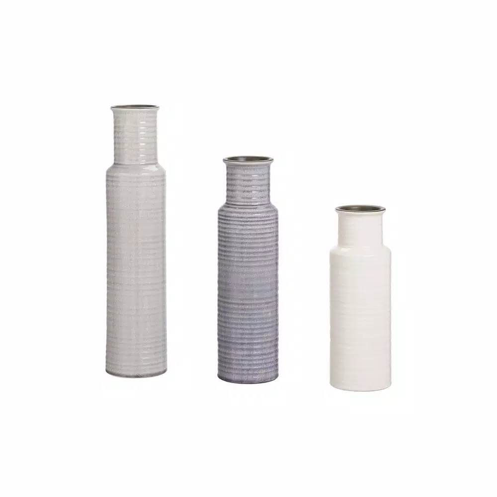 Home Decorators Collection Ceramic Decorative Vases, Set of 3, Stone Grey, Shadow Grey and White