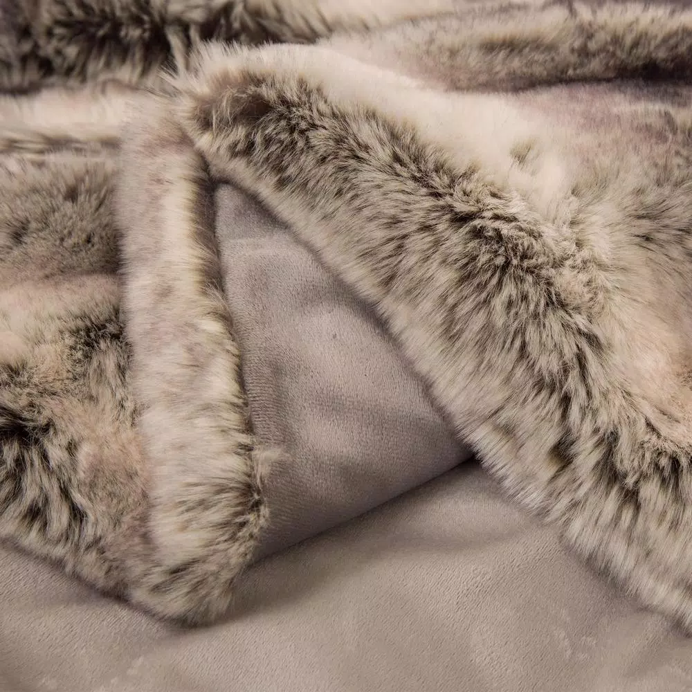 Glitzhome 60 in. Ombre Gray Faux Fur Luxury Throw Blanket