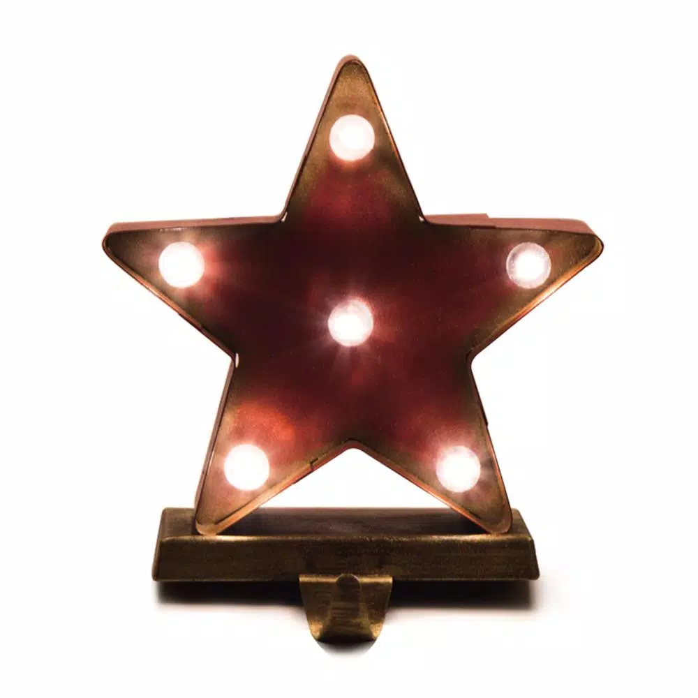 Glitzhome Marquee LED Star Stocking Holder Set of 2 - Metal Holiday Decor