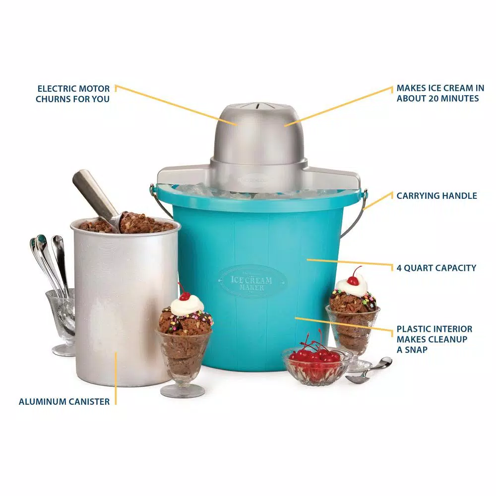 Nostalgia 4 Qt. Electric Ice Cream Maker with Easy-Carry Handle, Blue