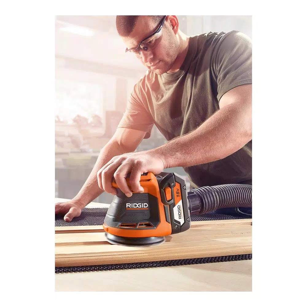 RIDGID 18V Cordless 5 in. Random Orbit Sander with 1.5 Ah Lithium-Ion Battery