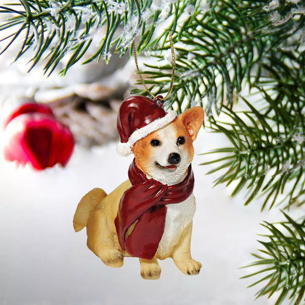 Design Toscano Welsh Corgi Holiday Dog Ornament Sculpture, Hand Painted Resin