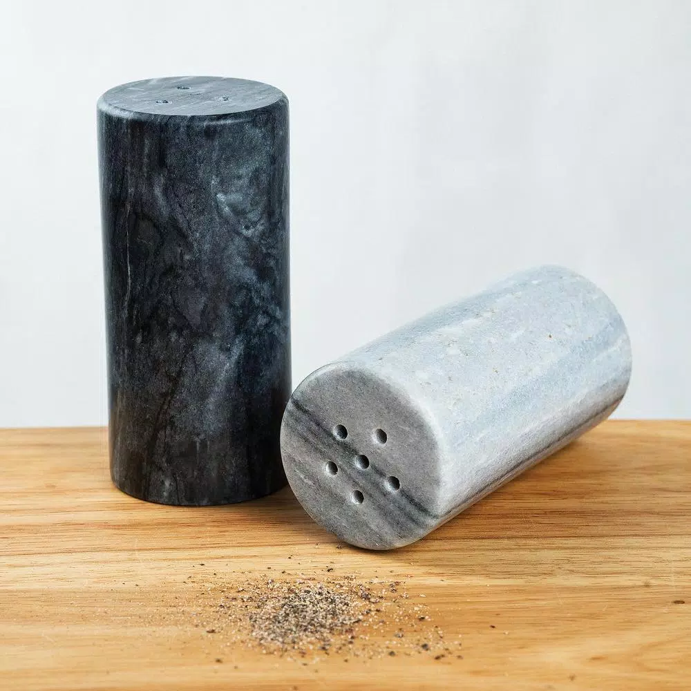 Fox Run Natural White and Black Marble Salt and Pepper Shaker Set