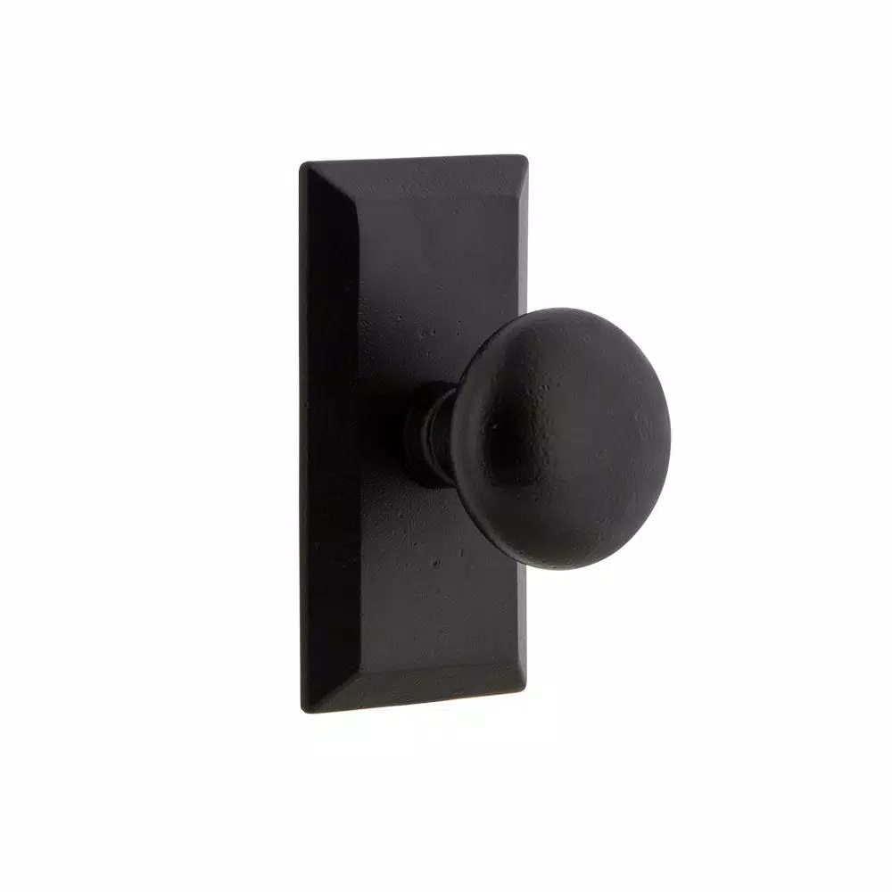 Unbranded Vale Black Iron Passage Door Knob with Short Plate, Rustic Cast Iron Hardware