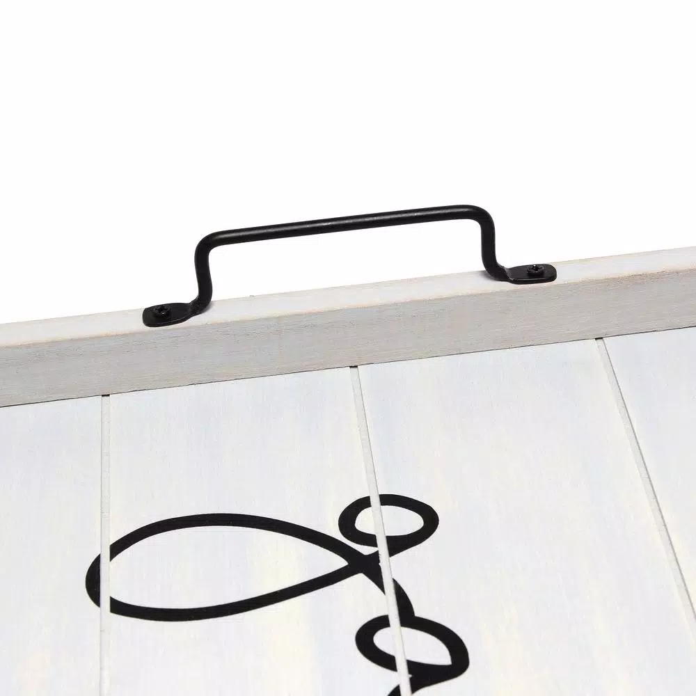 Elegant Designs Gather Gray Wash Decorative Wood Serving Tray with Black Metal Handles