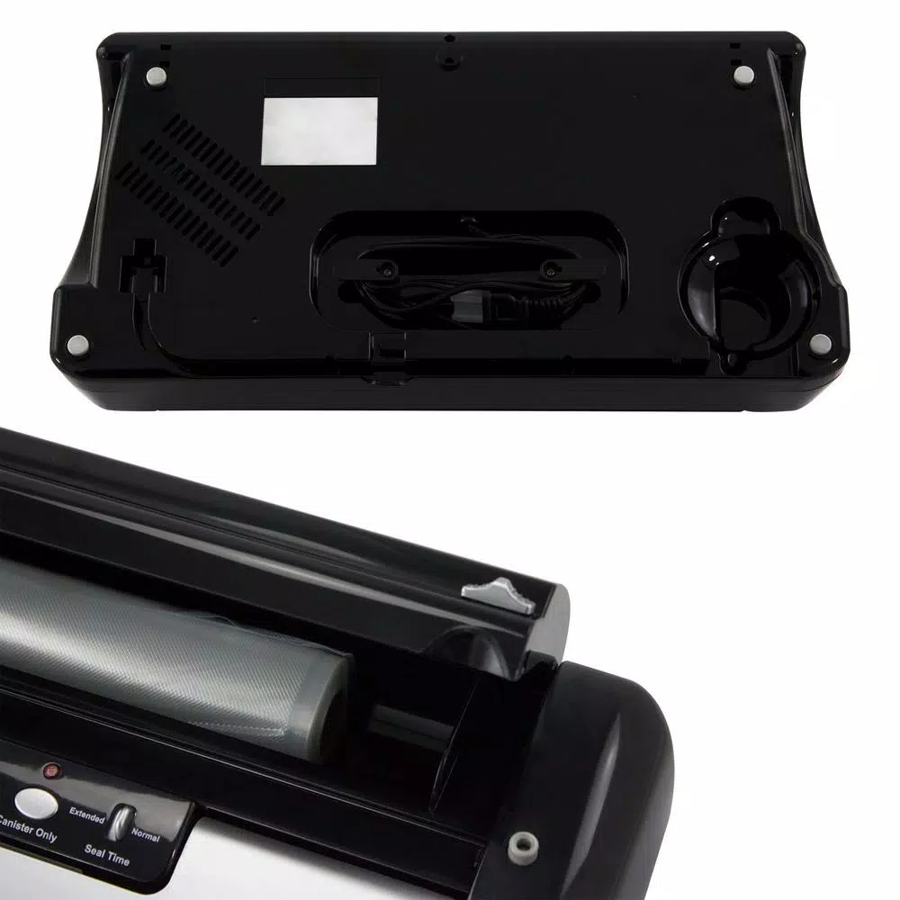 Nesco VS-02 Black Food Vacuum Sealer with Built-in Bag Cutter and Roll Storage