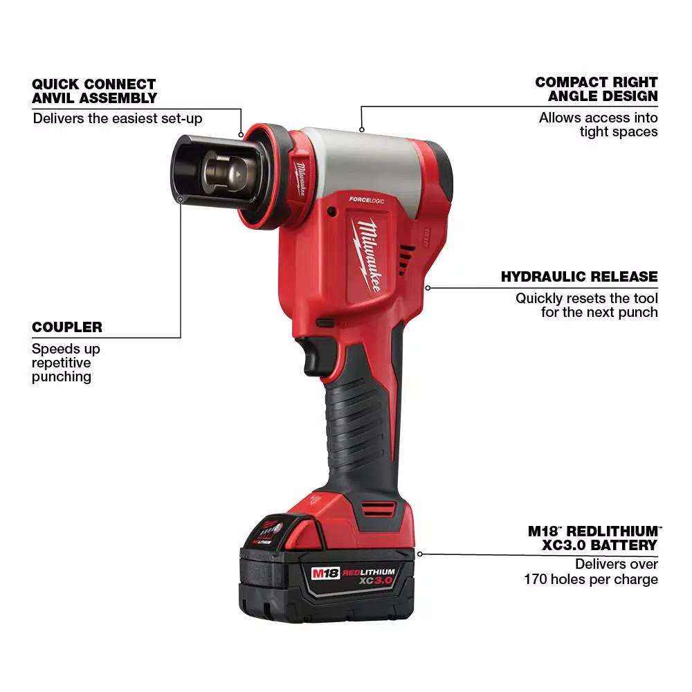 Milwaukee M18 FORCE LOGIC 10 Ton Knockout Tool Kit with Bonus Impact Driver and Step Bits