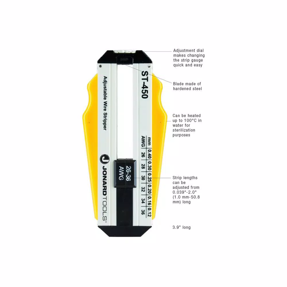 Jonard Tools ST-450 Adjustable Wire Stripper, 26-36 AWG, Hardened Steel Blade