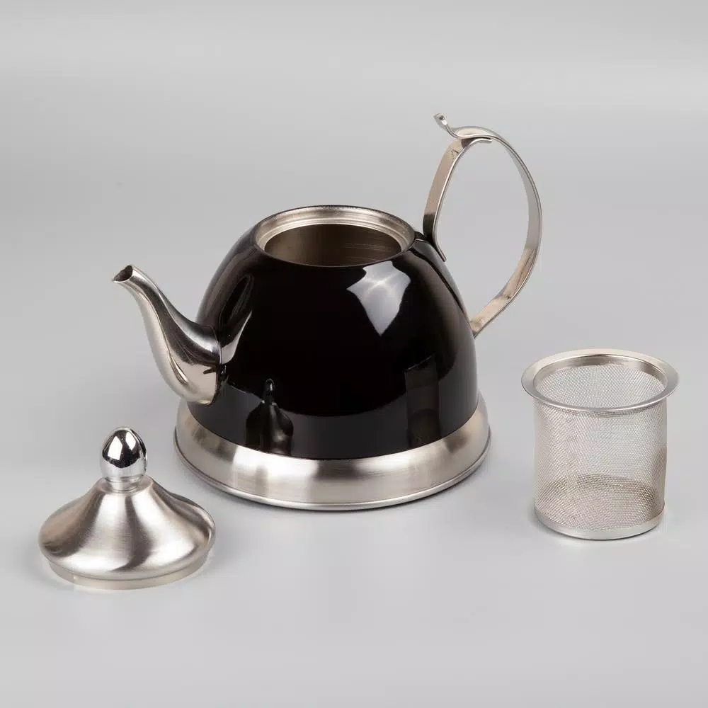 Creative Home Nobili-Tea 1.0 Qt. Stainless Steel Tea Kettle with Removable Infuser Basket, Filter Black