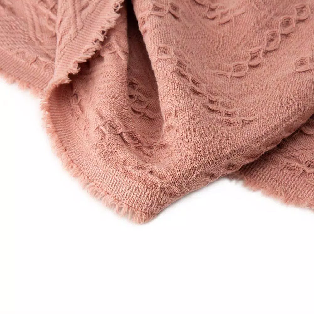 Glitzhome Coral Pink Grid Cotton Woven Throw Blanket with Tassel Trim