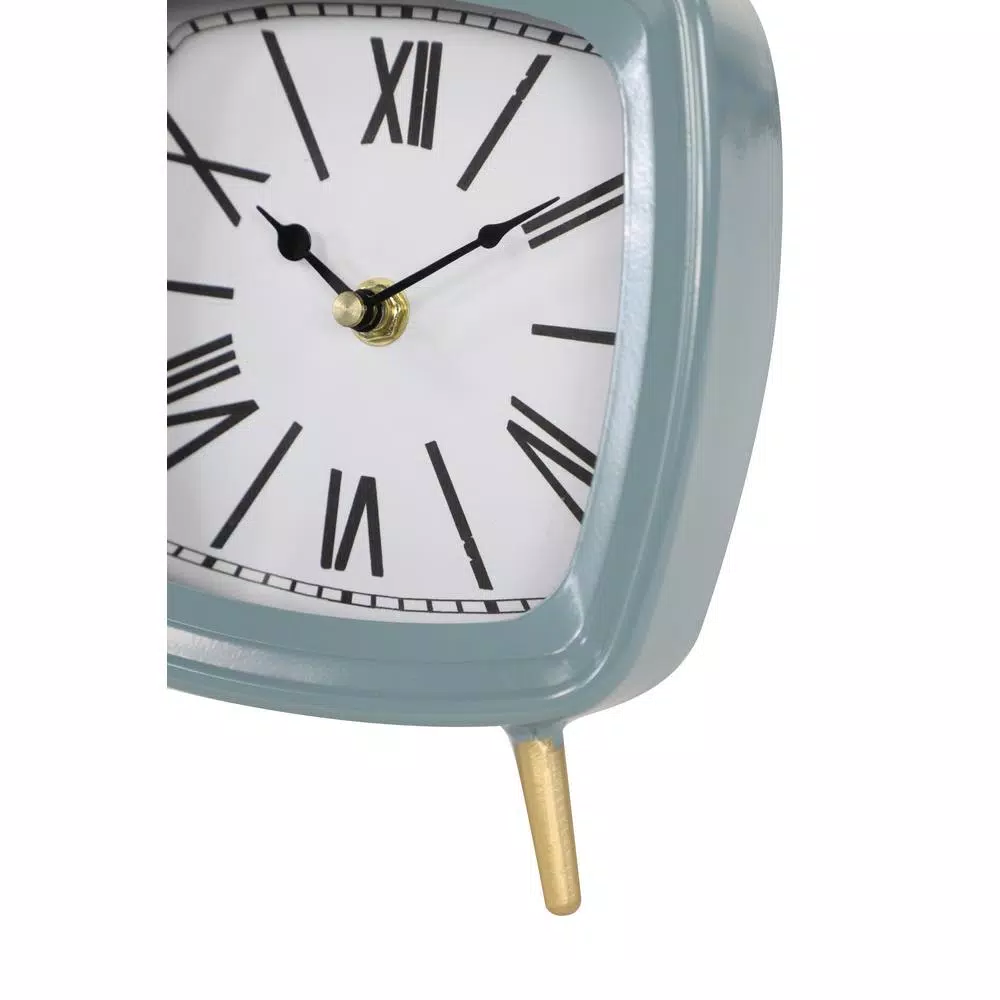 LITTON LANE Set of 3 Square Metal Table Clocks with Gold Feet and Retractable Stands - Mauve, White, and Blue