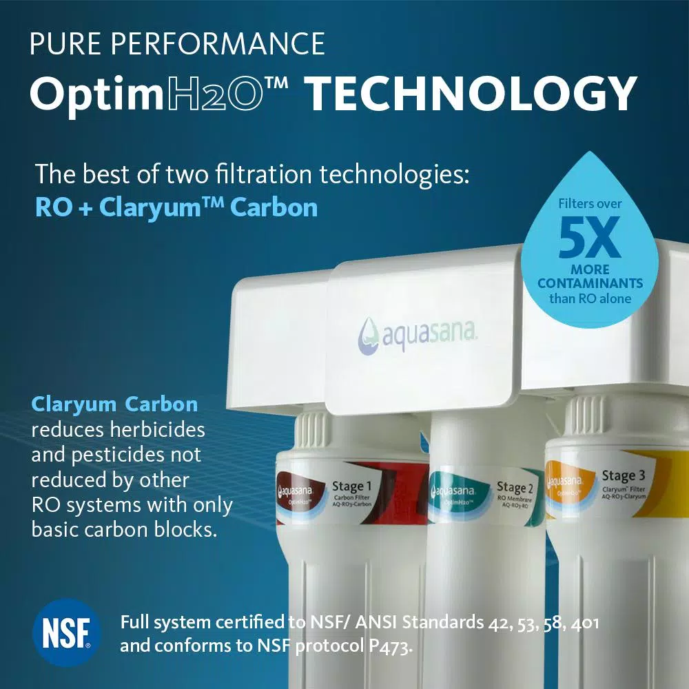 Aquasana OptimH2O Reverse Osmosis Claryum Under-Counter Water Filtration System with Chrome Faucet