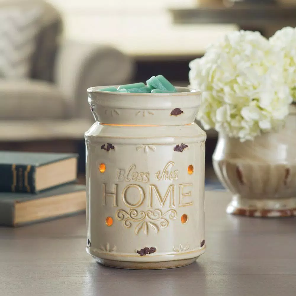 Candle Warmers Etc Bless This Home 8.8 in. Cream Ceramic Fragrance Warmer - French Country Style