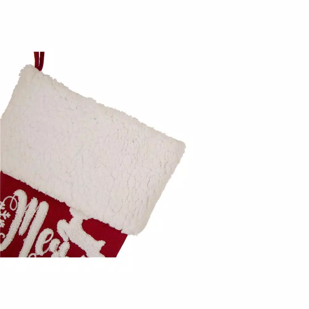 Glitzhome 21 in. Fabric Christmas Stocking with Reindeer and Snowflake Design, Red and White