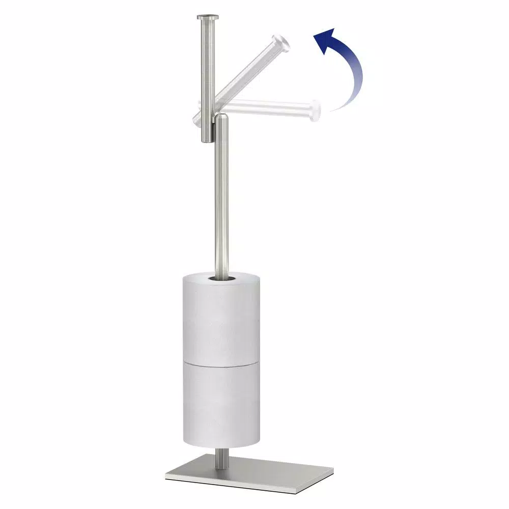 Gatco Latitude II Square Freestanding Toilet Paper Holder with Storage, Satin Nickel