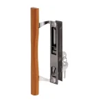 Prime-Line Black Diecast and Wood Sliding Glass Door Handle Set, 6-5/8 in. Hook Style Flush Mount, Keyed thumbnail 1