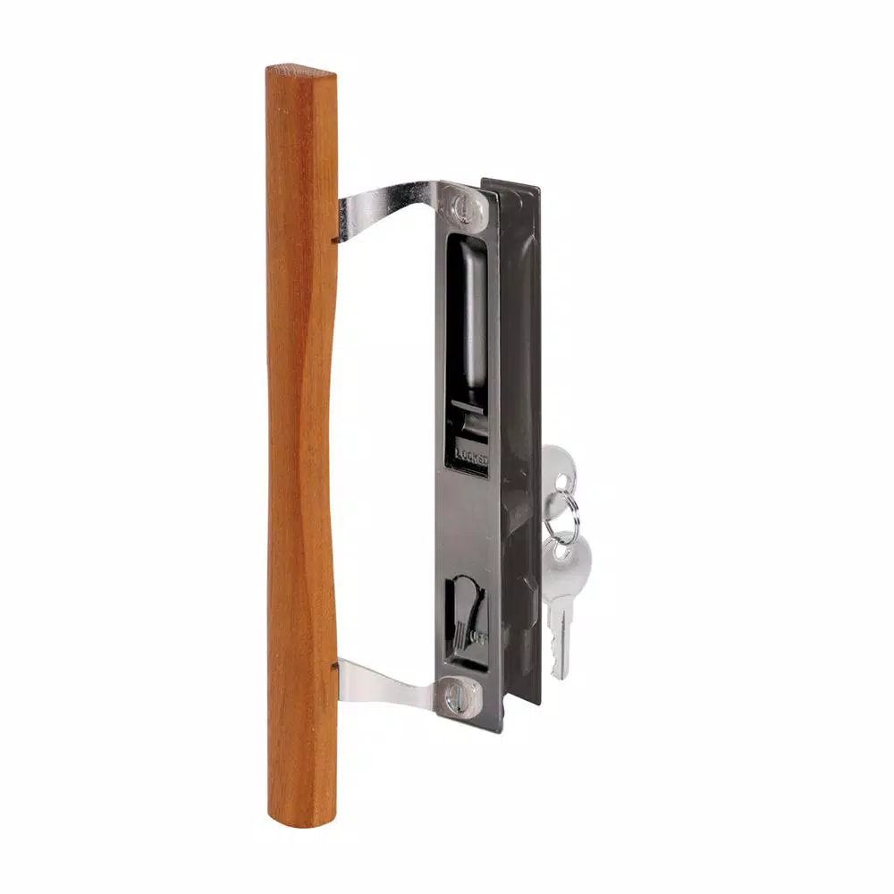 Prime-Line Black Diecast and Wood Sliding Glass Door Handle Set, 6-5/8 in. Hook Style Flush Mount, Keyed