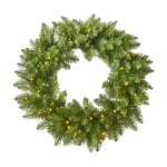 Noble House 24 in. Dunhill Fir Pre-Lit LED Artificial Christmas Wreath, Warm White Lights, Battery Operated thumbnail 1