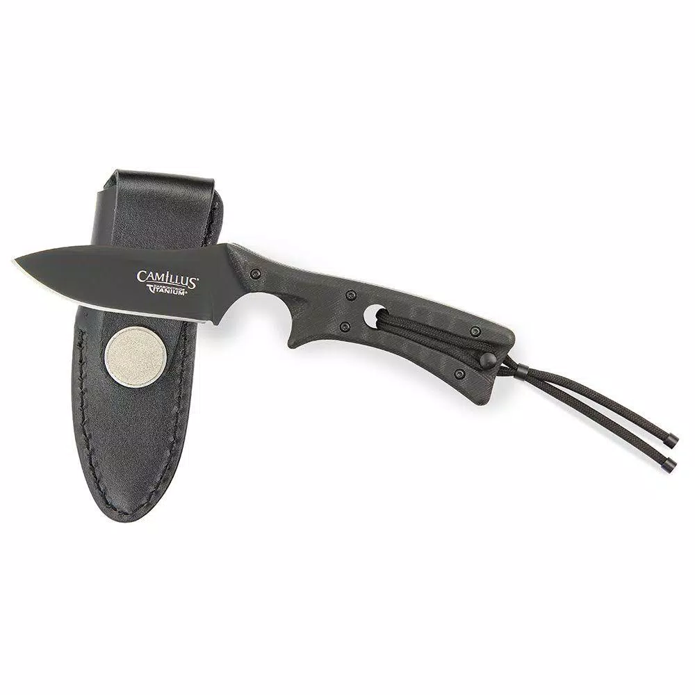 Camillus Tyrant 3 in. D2 Steel Drop Point Fixed Blade Knife with Built-in Sharpener
