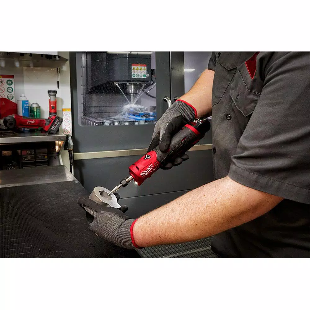 Milwaukee M12 FUEL 1/4 in. Brushless Cordless Straight Die Grinder Kit with Two 2.0 Ah Batteries