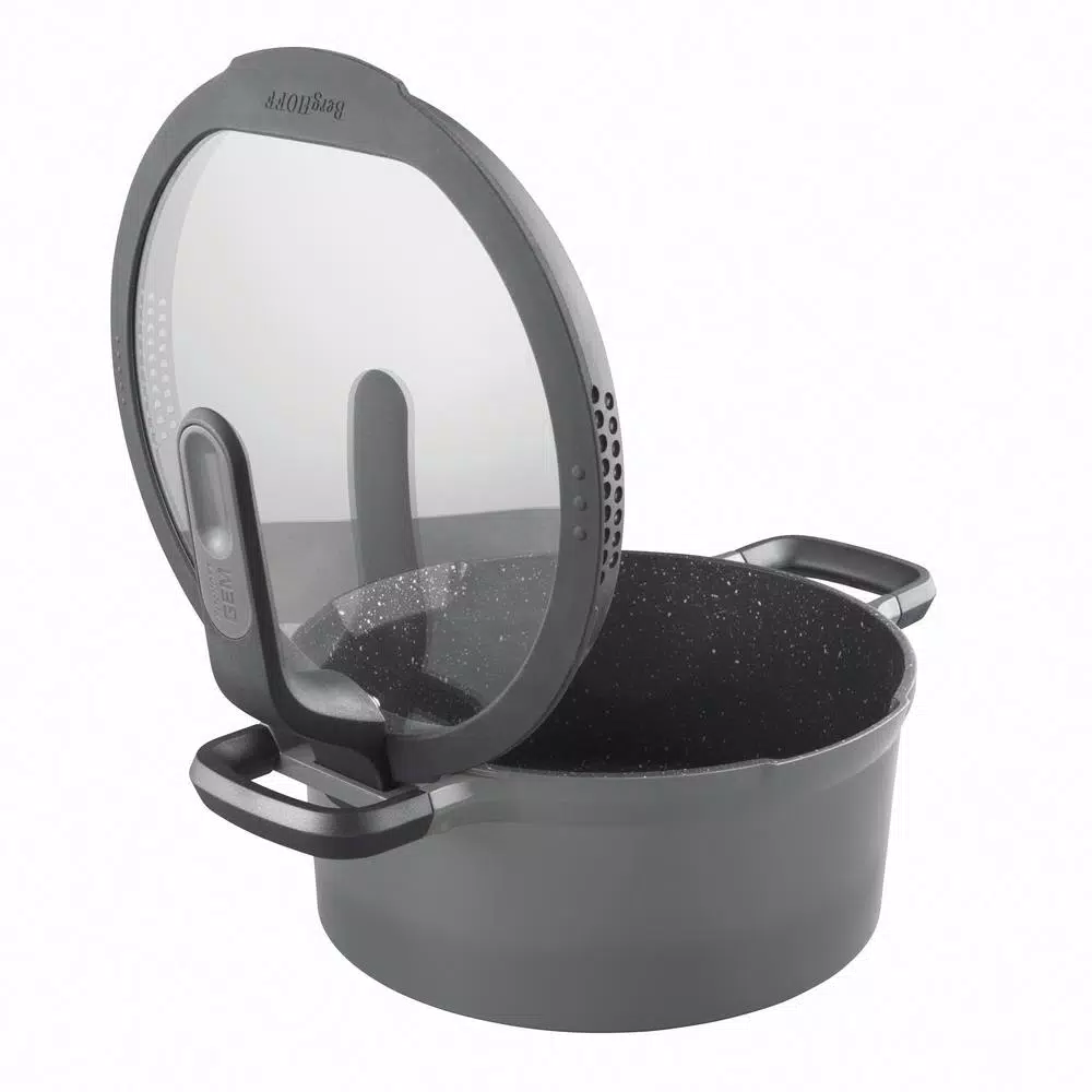 BergHOFF GEM Stay Cool 5 qt. Cast Aluminum Nonstick Stock Pot with Glass Lid, Gray