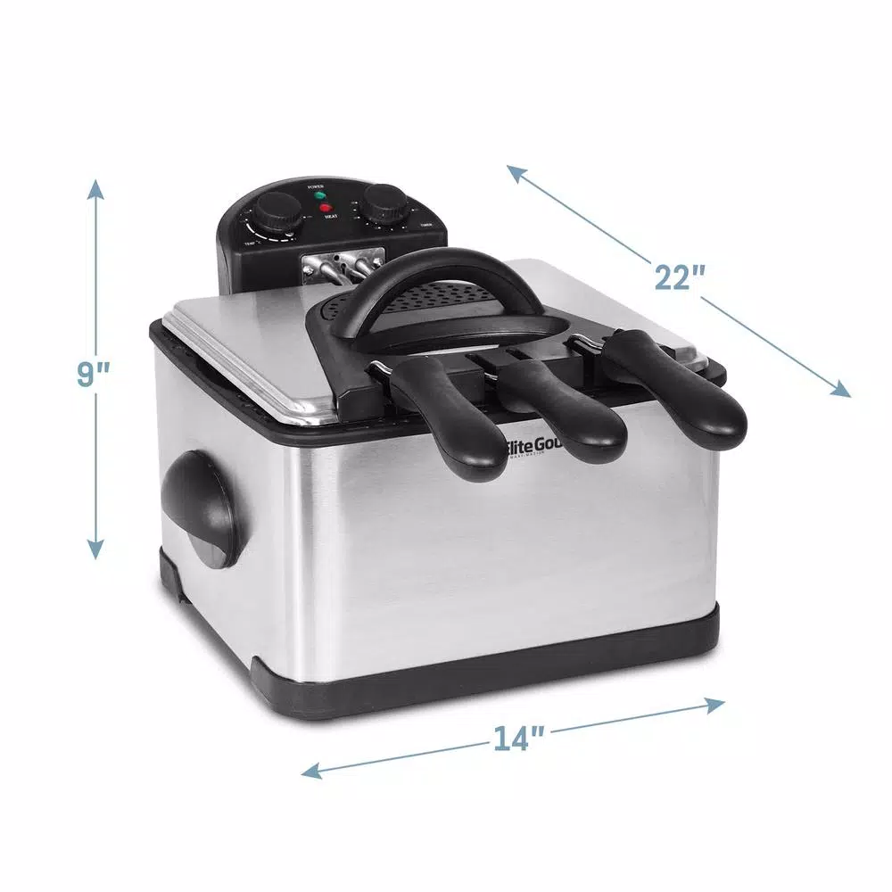 Elite 4 Qt. Dual Basket Deep Fryer with Extra-Large Bonus Basket, Brushed Stainless Steel, 1700W