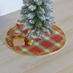 VHC Brands 21 in. HO Holiday Cherry Red Plaid Cotton Christmas Tree Skirt with Gold Embroidery thumbnail 4