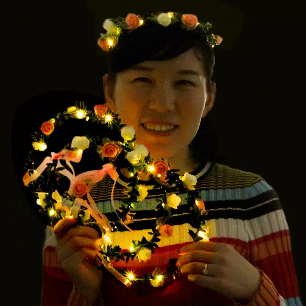 Novelty Place 4-Pack LED Floral Flower Headbands - Pink Light Up Flower Crowns for Adults and Kids