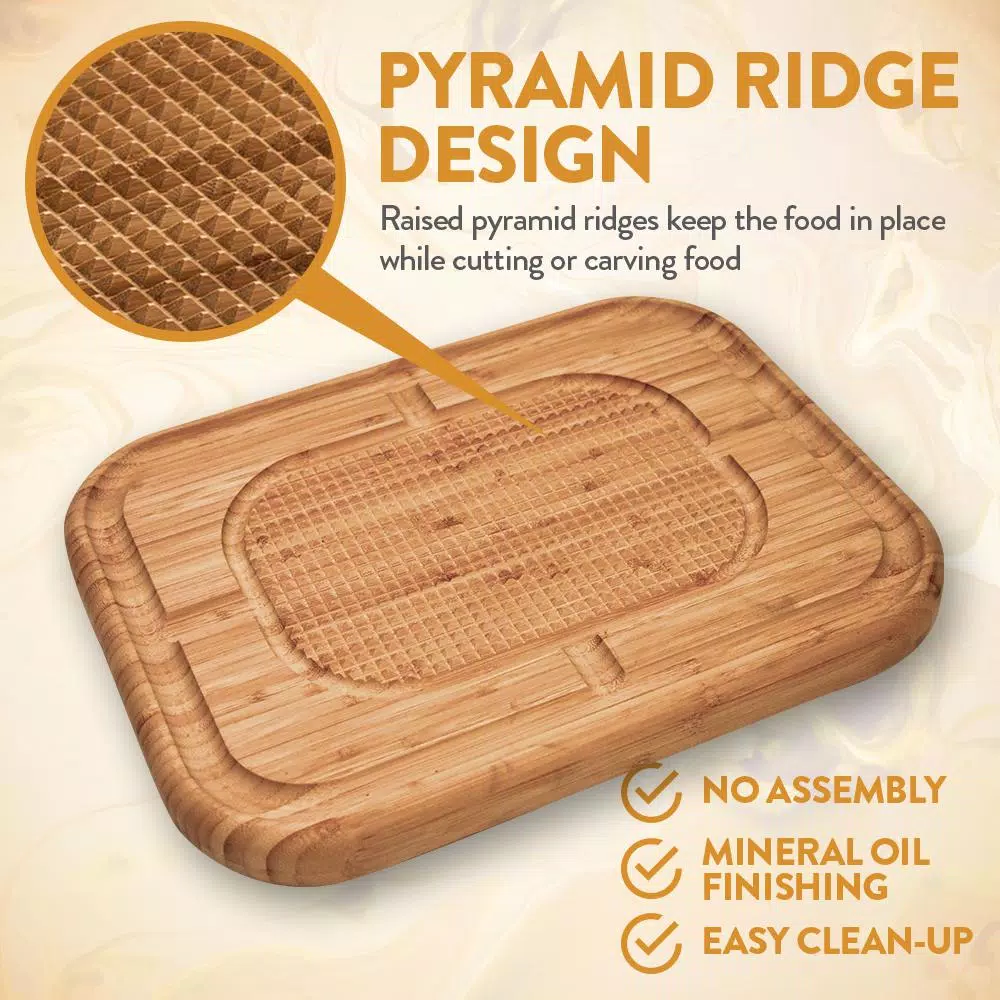 Unbranded Bambsi Bamboo Meat Carving Board with Pyramid Design and Juice Groove, Reversible Large Cutting Board