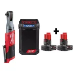 Milwaukee M12 FUEL 3/8 in. Cordless Ratchet and Jobsite Radio Combo Kit with Two 3.0 Ah Batteries thumbnail 1