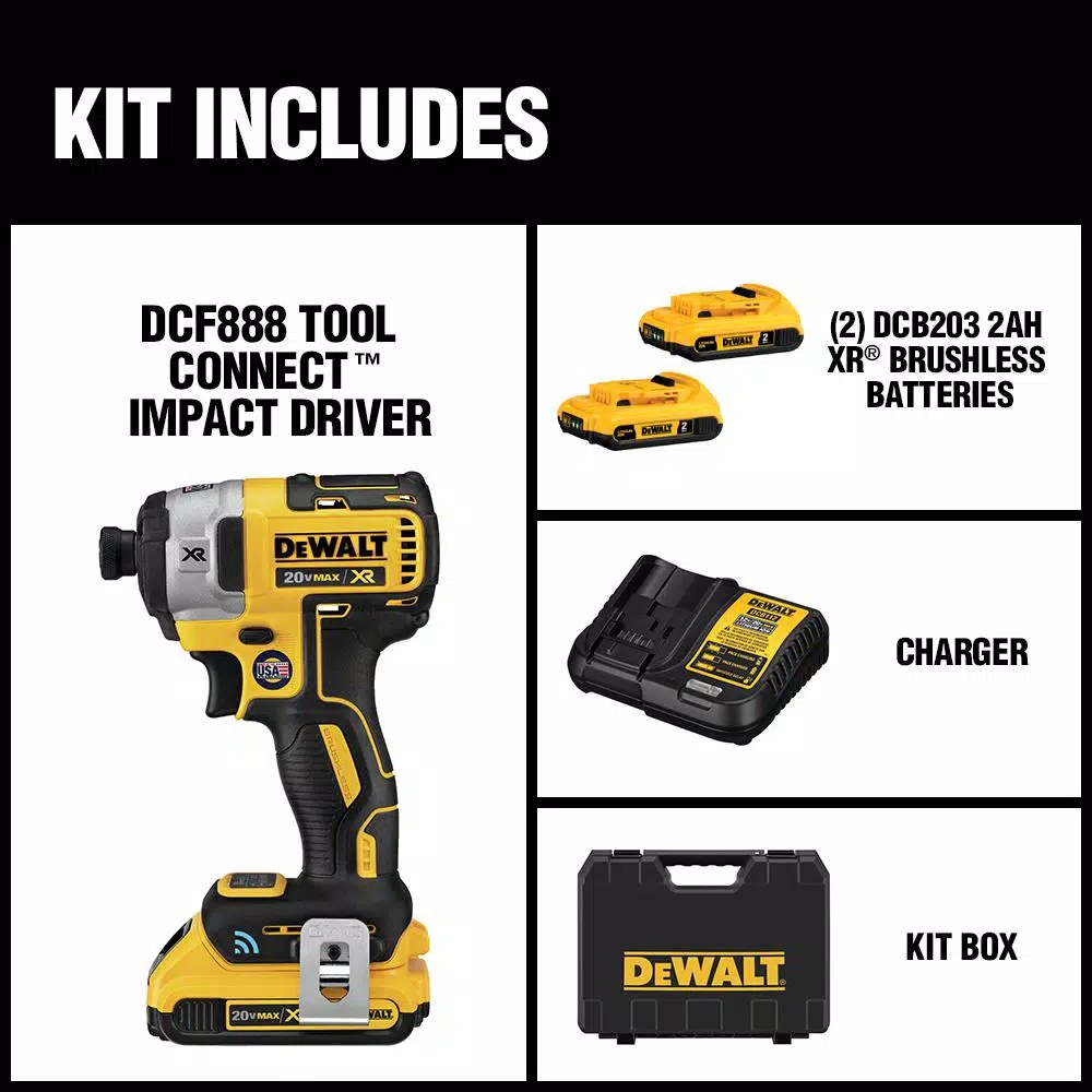 DEWALT 20V MAX XR Brushless 1/4 in. Impact Driver Kit with (2) 2.0 Ah Batteries & Charger