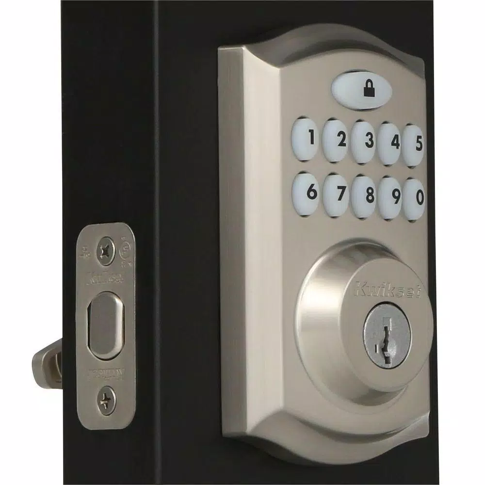 Kwikset SmartCode Satin Nickel Single Cylinder Electronic Deadbolt with SmartKey Security and Juno Passage Knob