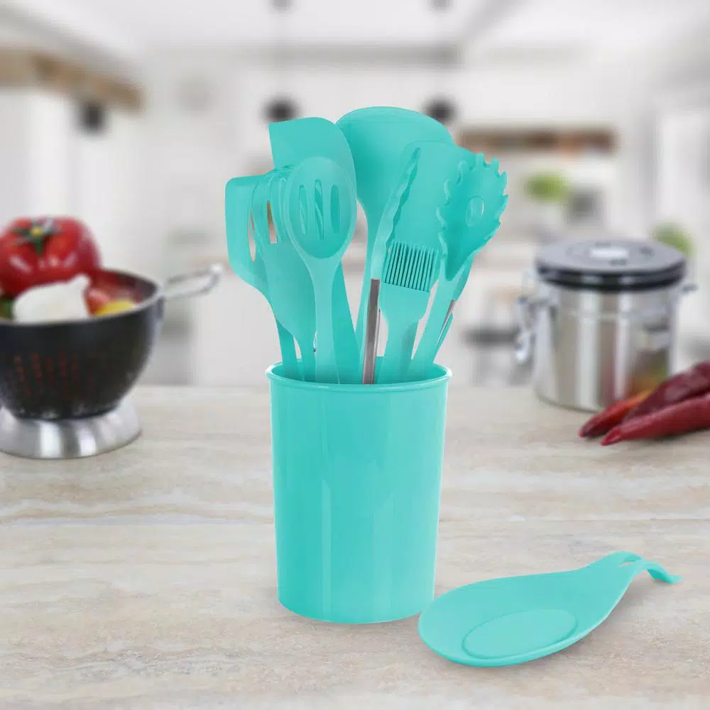 MegaChef 12-Piece Light Teal Silicone Kitchen Utensil Set
