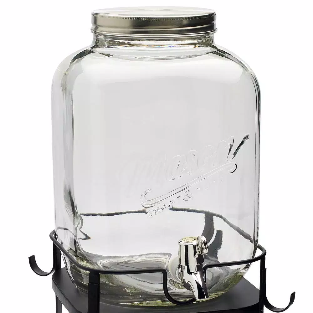 Unbranded Mason Craft and More 6-Piece Glass Beverage Dispenser Set with Metal Rack and 16 oz. Mugs
