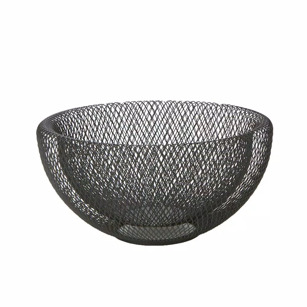 Mind Reader Black Metal Mesh Fruit Bowl - Round Decorative Wire Produce Basket