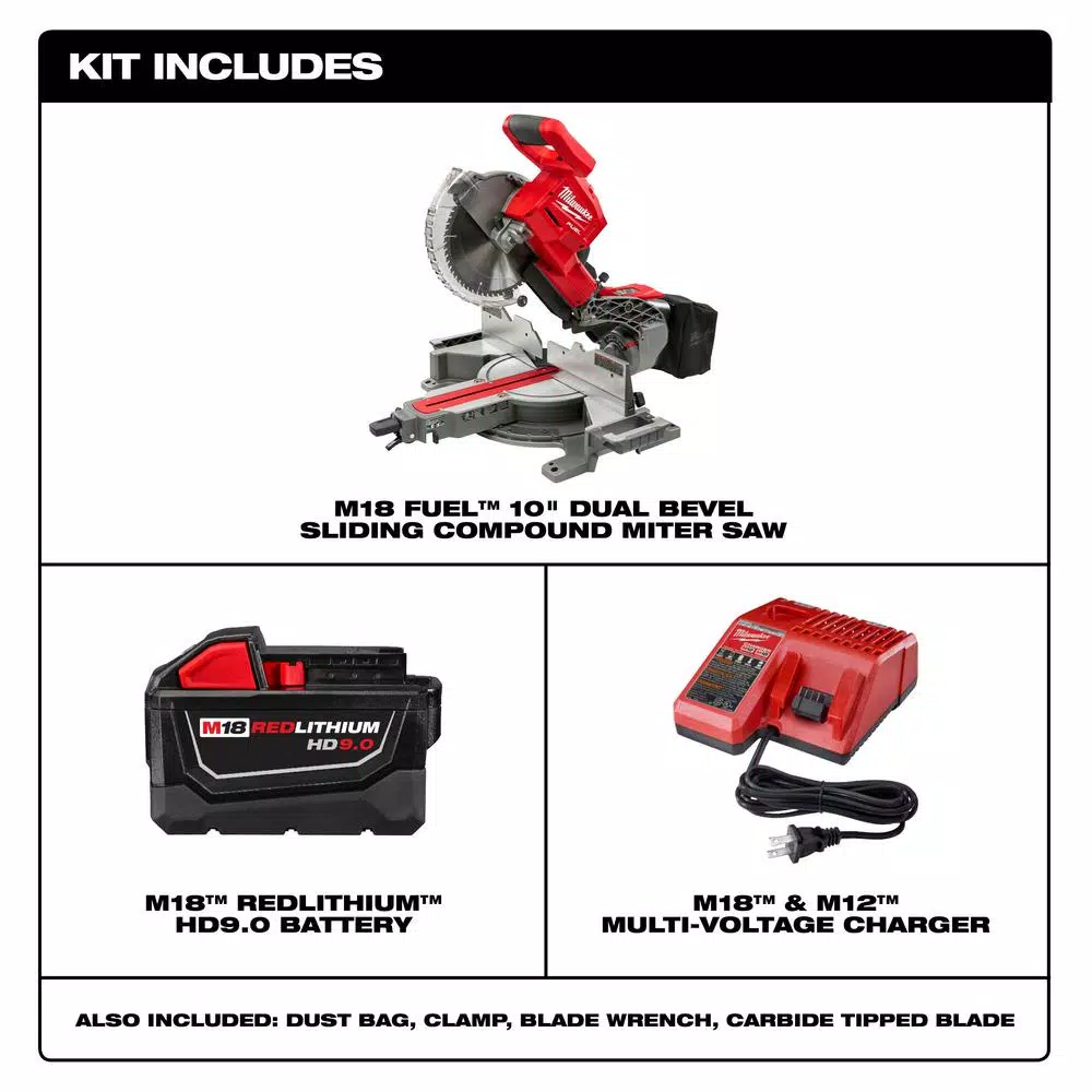 Milwaukee M18 FUEL 10 in. Dual Bevel Sliding Compound Miter Saw Kit with 9.0 Ah Battery