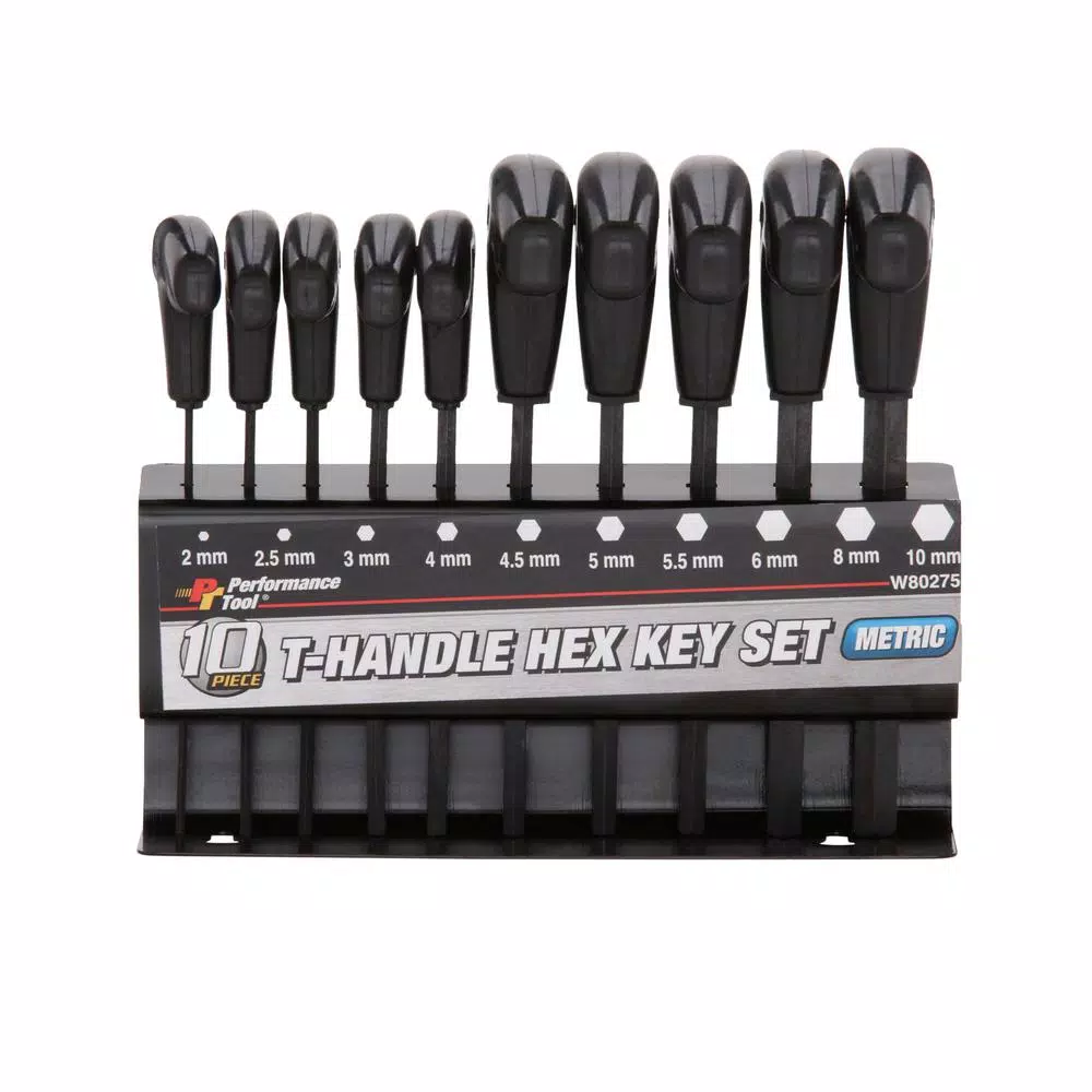 Performance Tool 10-Piece Metric T-Handle Hex Key Set with Storage Tray
